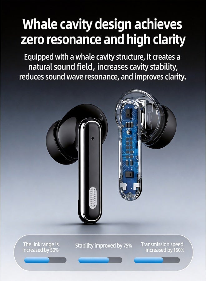 piaopiaomiao In-ear Bluetooth earbuds compatible with Apple 17 and 17 Pro Max; features include wireless connectivity, LED battery display, ultra-long battery life, smart noise cancellation, and a Type-C charging case. Waterproof, in-ear design with a built-in microphone; suitable for use with TVs, smartphones, laptops, and sports equipment. - Image 4